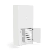 Szafy biurowe - Wysoka szafa THEO, 1 półka, 6 szuflad, biały - miniaturka - grafika 1