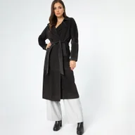 Płaszcze damskie - Płaszcz damski zamszowy ze skóry owczej ciemny brąz - miniaturka - grafika 1