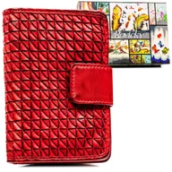 Portfele - ROVICKY Czerwony skórzany portfel damski na zatrzask i suwak pionowy średni rozbudowany na karty pudełko prezentowe ochrona RFID STOP - miniaturka - grafika 1