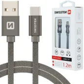 Kable USB - Kabel do transmisji danych SWISSTEN Textile USB-C 1,2 m szary - miniaturka - grafika 1