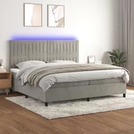 Łóżka - Lumarko Łóżko kontynentalne z materacem i LED, szare 200x200cm, aksamit - miniaturka - grafika 1