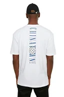 Koszulki męskie - Trendyol Męski T-Shirt White Oversize Fit Bicycle Collar Short Sleeve Ba T-Shirt, L - miniaturka - grafika 1