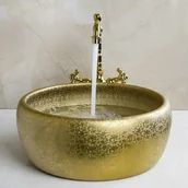 Umywalki - bateria umywalkowa retro + umywalka LORA złota - miniaturka - grafika 1