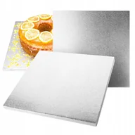 Dodatki do ciast w proszku - Podkład na tort ciasto KWADRATOWY SREBRNY 25x25cm 1,2 cm SOLIDNY MOCNY - miniaturka - grafika 1