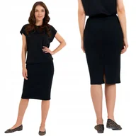 Spódnice - SPÓDNICA DAMSKA OŁÓWKOWA DZIANINOWA Z WISKOZY ELEGANCKA MORAJ S BLACK - miniaturka - grafika 1