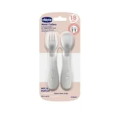 Sztućce dla dzieci - Chicco Sztućce metalowe szare 18m+ - miniaturka - grafika 1