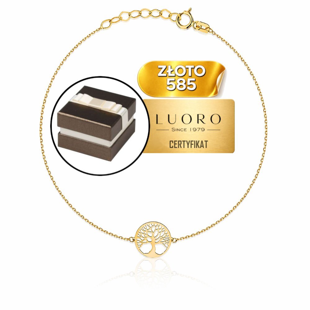 BRANSOLETKA ZŁOTA 585 14K DRZEWKO SZCZĘŚCIA W KOLE 17 CM REGULOWANA