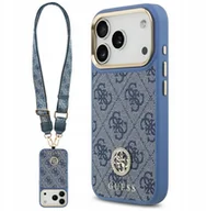 Etui i futerały do telefonów - Etui Guess 4G Strass Logo & Big Strap Metal Buttons MagSafe do iPhone 17 Pro niebieski - miniaturka - grafika 1