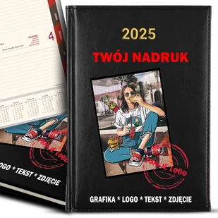 KALENDARZ Czarny A5 2025 Książkowy Termiarz TWOJE LOGO GRAFIKA ZDJĘCIE - Notesy i bloczki - miniaturka - grafika 1
