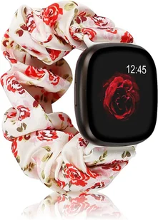 BRANSOLETA DO ZEGARKA SCRUNCHIE KREM W KWIATY FITBIT VERSA 1/2/LITE TKANINA - Akcesoria do smartwatchy - miniaturka - grafika 1