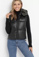 Kamizelki damskie - Czarna Pikowana Kamizelka z Odpinanym Kapturem Winncea - miniaturka - grafika 1