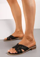 Klapki i japonki damskie - Czarne Klapki z Szerokim Ażurowym Paskiem Pliareda - miniaturka - grafika 1