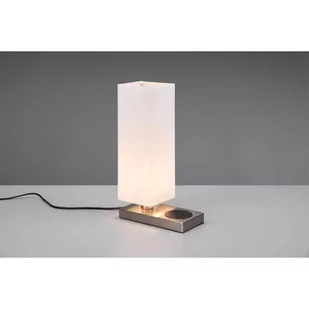 Trio Leuchten Stalowa lampa stołowa z białym kloszem z dotykiem i ładowarką indukcyjną - Romina - Lampy stojące - miniaturka - grafika 1