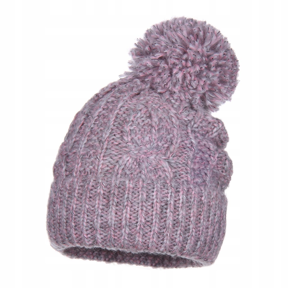 Czapka Damska Zimowa Z Pomponem Wywijana Angora 8% Wełna 5% Wełniana Różowa