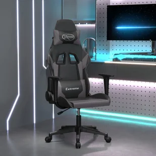 vidaXL Fotel gamingowy, czarno-szary, sztuczna skóra - Fotele gamingowe - miniaturka - grafika 1