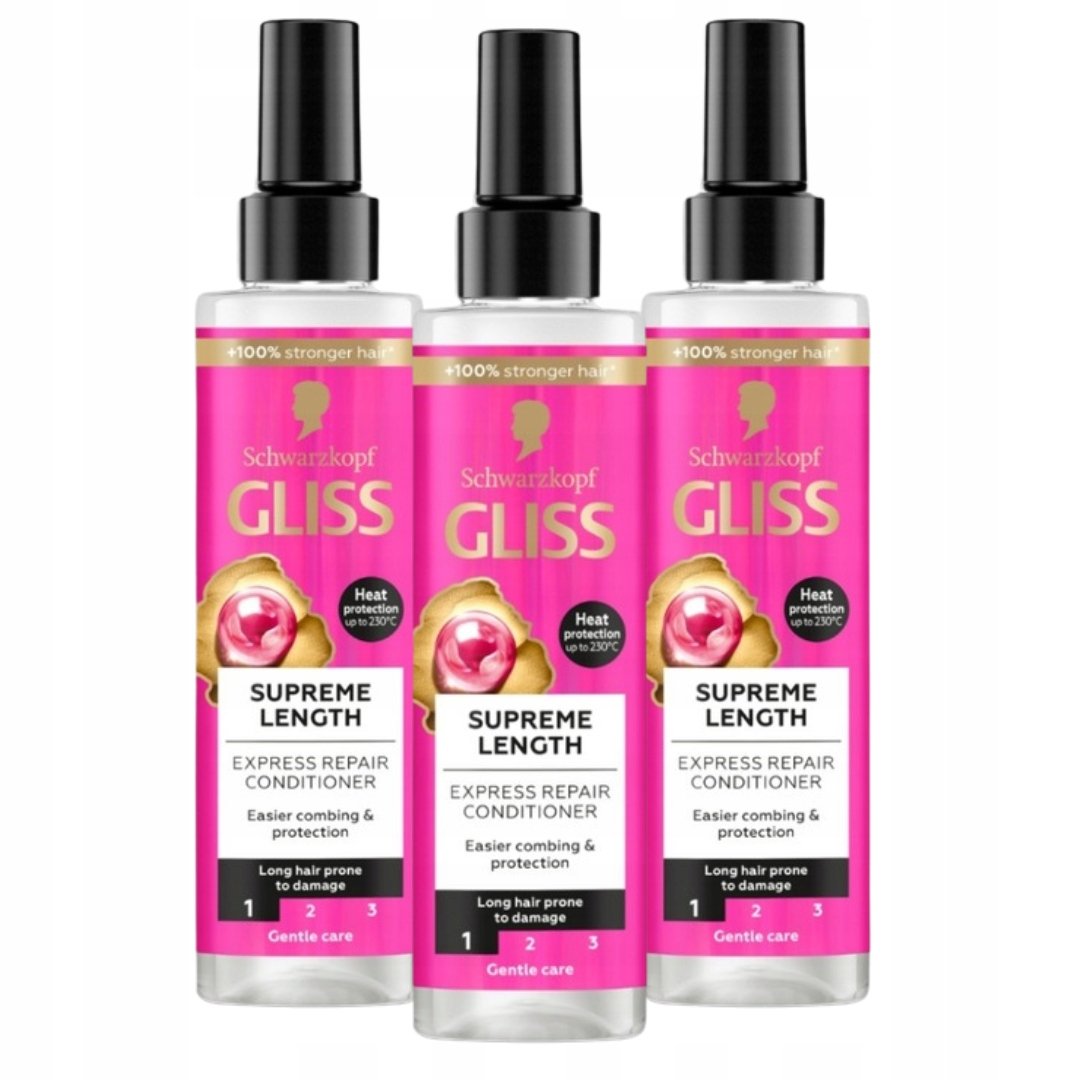 Gliss Supreme Length Ekspresowa Odżywka do Włosów Długich 200 ml x3