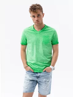 Koszulki męskie - T-shirt męski z kieszonką - zielony melanż V2 S1388 - grafika 1