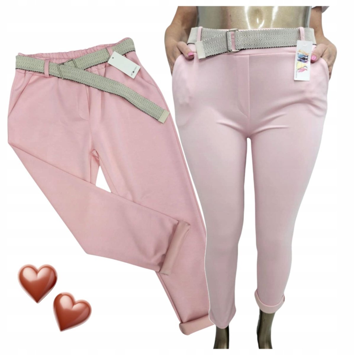 SPODNIE MASEŁKO miękkie elastyczne cygaretki wiskoza 38 40 M L pasek