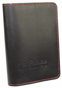 Etui Na Karty Dokumenty PolskaGalanteria Duże Skóra Naturalna Pionowe CZARNE Z CZERWONĄ NITKĄ - Etui na dokumenty i karty - miniaturka - grafika 1