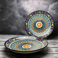 Talerze - Duży talerz ceramiczny Lagan, ręcznie zdobiony „Klementynka w borówkach” o średnicy 32cm - miniaturka - grafika 1