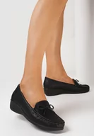 Półbuty damskie - Czarne Półbuty na Koturnie z Ażurowym Zdobieniem Vailen - miniaturka - grafika 1