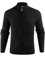 Swetry męskie - iClosam Męski kardigan gruby dzianinowy sweter z zamkiem błyskawicznym na całej długości kołnierz ciepły sweter zimowy płaszcz, Czarny, XXL - miniaturka - grafika 1