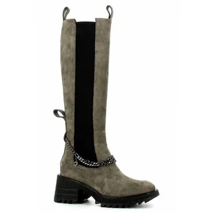 Szare zamszowe kozaki damskie na grubej podeszwie CARINII - Carinii - Kozaki damskie - miniaturka - grafika 1