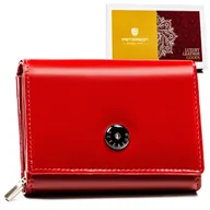 Portfele - Mały elegancki skórzany portfel damski na prezent PETERSON klasyczny czerwony na karty i gotówkę antykradzieżowy ochrona RFID - miniaturka - grafika 1