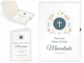 Pamiątka Pierwszej Komunii Świętej - Murrano Biblia Dla Dzieci Z Twoim Nadrukiem I Drewnianym Etui Pierwsze Pismo KZ-BIB-M_DRO-UV-003 - miniaturka - grafika 1