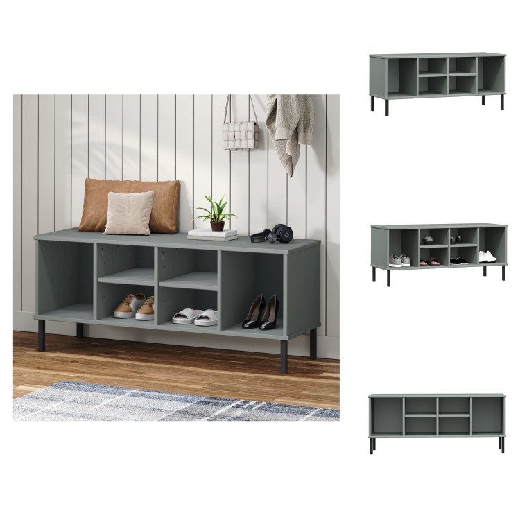 vidaXL Stojak na buty OSLO z metalowymi nogami szary 106x35x45 cm lite drewno - Stojaki i szafki na buty