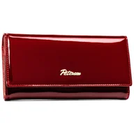 Portfele - Elegancki duży portfel damski PETERSON skórzany lakierowany rozbudowany na karty ochrona RFID na prezent czerwony - miniaturka - grafika 1