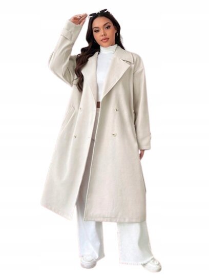 SHEIN PLUS SIZE PŁASZCZ DAMSKI BEŻOWY Z PASKIEM 48 ŁYA