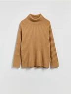 Swetry damskie - Reserved - Golf w prążek - brązowy - miniaturka - grafika 1