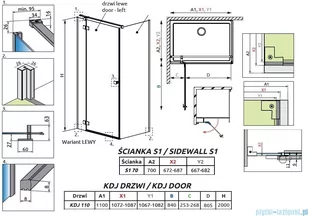Radaway Essenza Black Kdj kabina 110x70cm lewa szkło przejrzyste 1385041-54-01L/1384048-01-01 - Kabiny prysznicowe - miniaturka - grafika 2