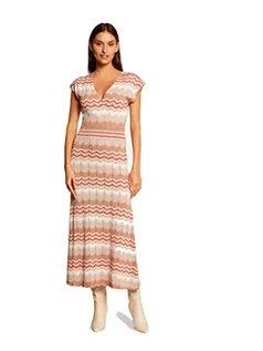 Sukienki - Morgan Damska sukienka sweter z nadrukiem jodełkowym RMFENY Old Pink TXL, Skóra, XL - grafika 1