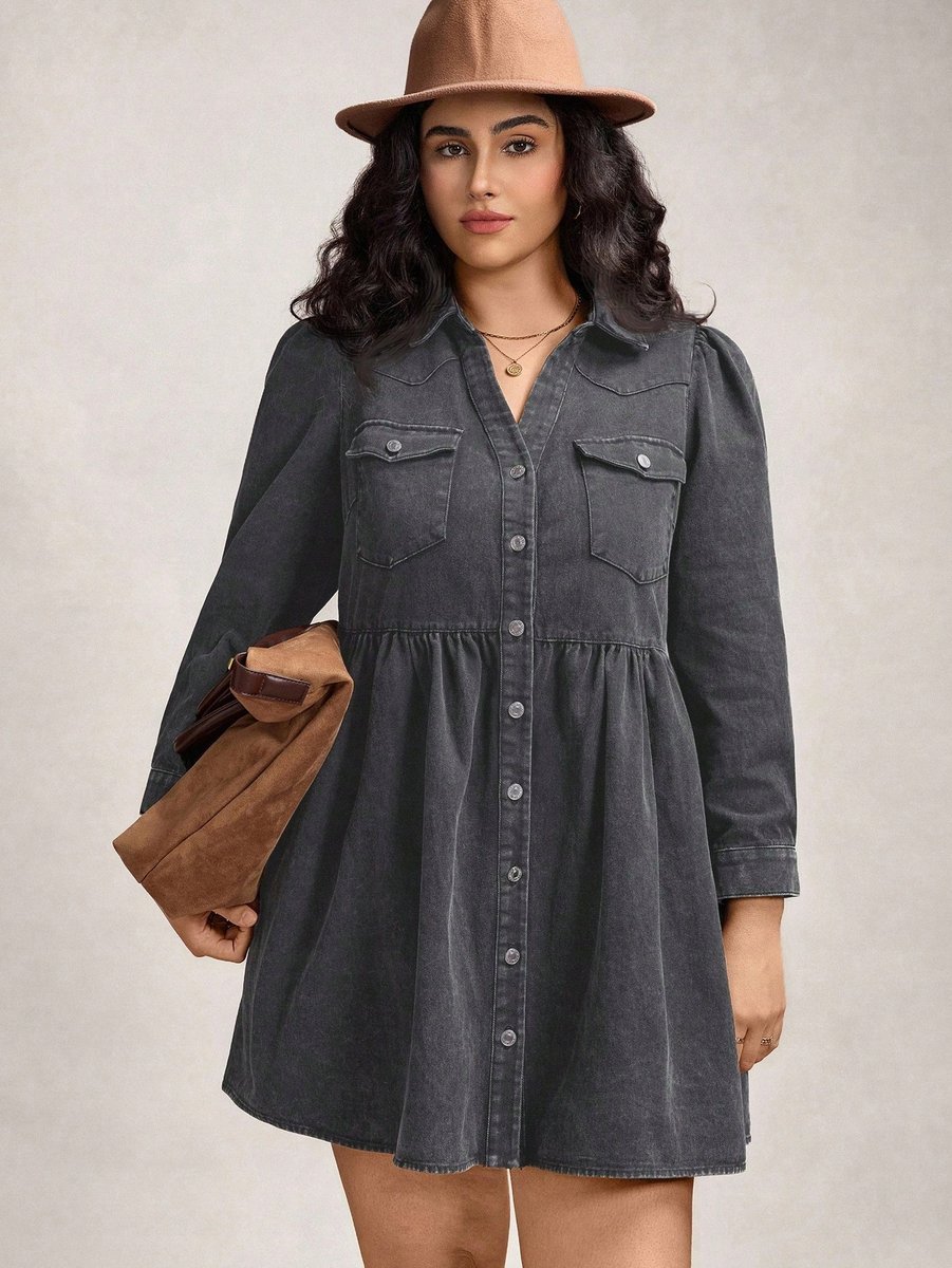 SHEIN SZARA JEANSOWA KOPERTOWA SUKIENKA Z BAWEŁNY NA CO DZIEŃ 46 11MA