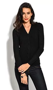 Bonamaison Sweter damski z dekoltem w kształcie litery V z przodu, czarny, 38 PL - Swetry damskie - miniaturka - grafika 1