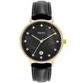 Zegarki męskie - Złoty damski zegarek z czarnym paskiem PACIFIC X6090-07 - miniaturka - grafika 1
