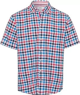 Koszule męskie - BRAX Męska koszula z krótkim rękawem Dan C Cotton Linen SLUB w kratkę koszula z krótkim rękawem, ocean, L, Ocean, L - grafika 1