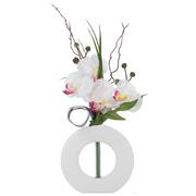 Sztuczne kwiaty - Sztuczna orchidea w nietradycyjnym wazonie, efektowny ornament w formie kolorowych kwiatów - miniaturka - grafika 1