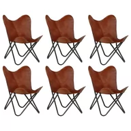 Krzesła - vidaXL Krzesła typu motyl, 6 szt., brązowe, dziecięce, skóra naturalna - miniaturka - grafika 1
