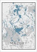 Plakaty - Galeria Plakatu, Mazury mapa czarno biało niebieska, 70x100 cm - miniaturka - grafika 1