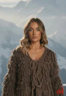 Swetry damskie - Jasnobrązowy Kardigan z Wiązaniem i Frędzlami z Domieszką Wełny i Wiskozy Tiseana - miniaturka - grafika 1