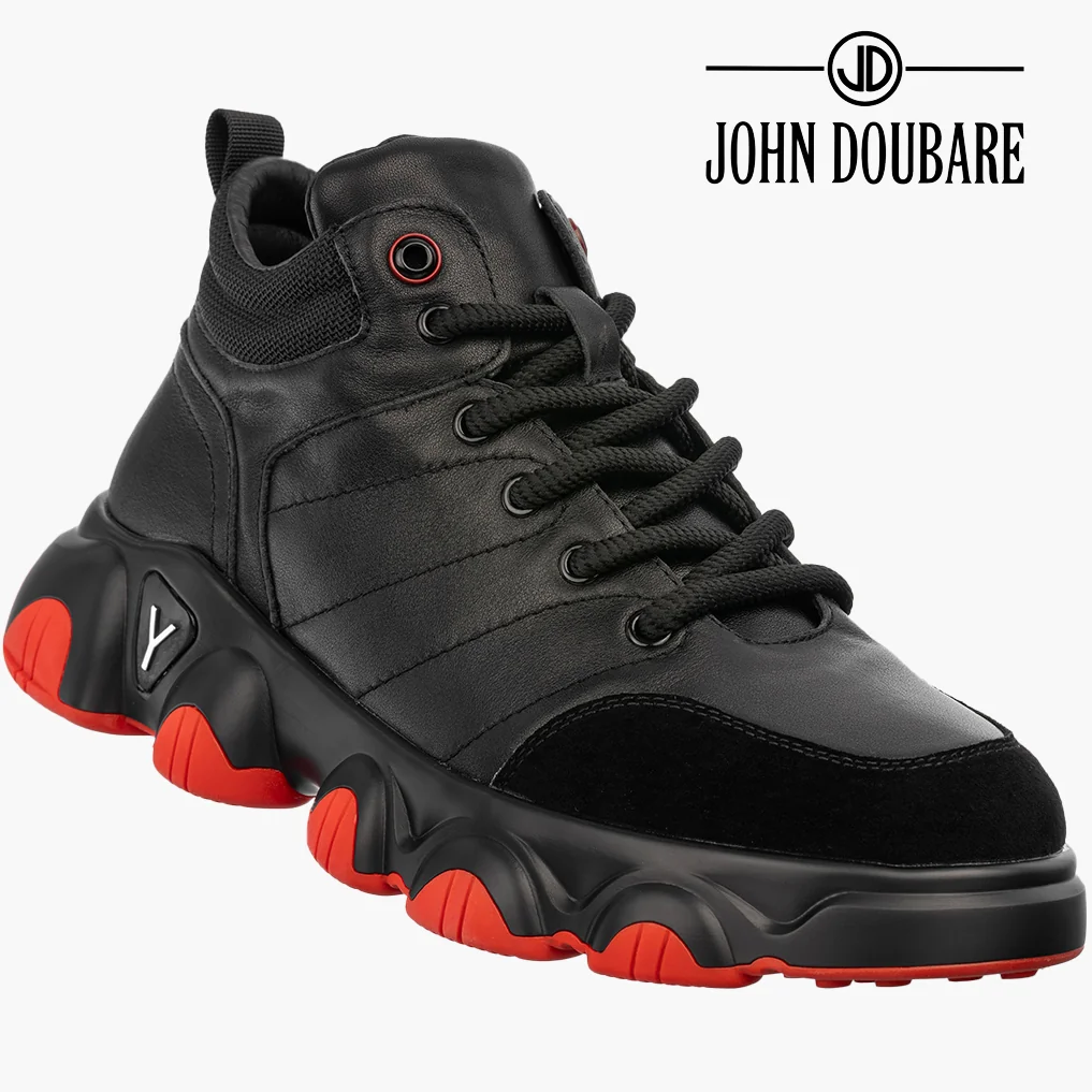 Sneakersy Męskie JOHN DOUBARE Buty Skórzane Za Kostkę Czarne 18807 44