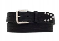 Paski - PEPE JEANS PASEK SKÓRZANY MĘSKI LEROY CZARNY Z DŻETAMI 100 AWE - miniaturka - grafika 1