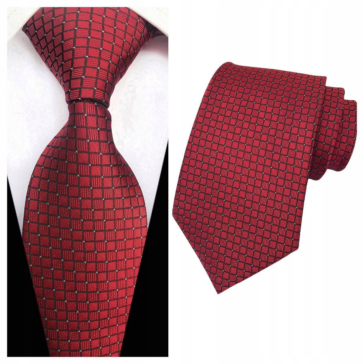 Krawat męski klasyczny w kratkę - czerwony