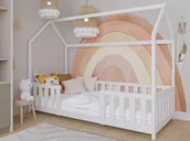 Łóżka dla dzieci i młodzieży - Łóżko dziecięce Domek 80x160 z barierką i stelażem kolor biały D8 - miniaturka - grafika 1