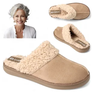 Kapcie domowe 37 ciepłe Klapki damskie Wygodne Inblu ocieplane Beż - Klapki i japonki damskie - miniaturka - grafika 1