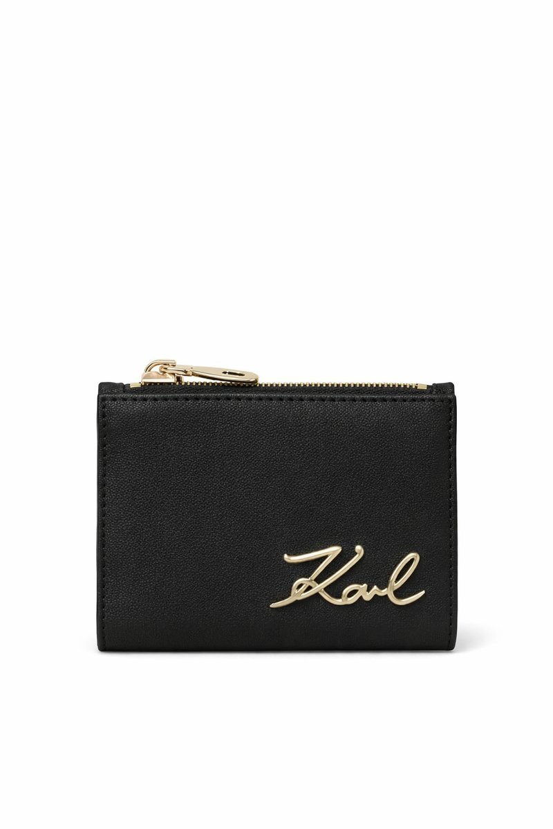 KARL LAGERFELD CZARNY PORTFEL Z NATURALNEJ SKÓRY Z ZŁOTYM LOGO 1I3A
