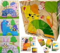 Puzzle - PUZZLE DREWNIANE KLOCKI UKŁADANKA ZWIERZĄTKA 6W1 - miniaturka - grafika 1